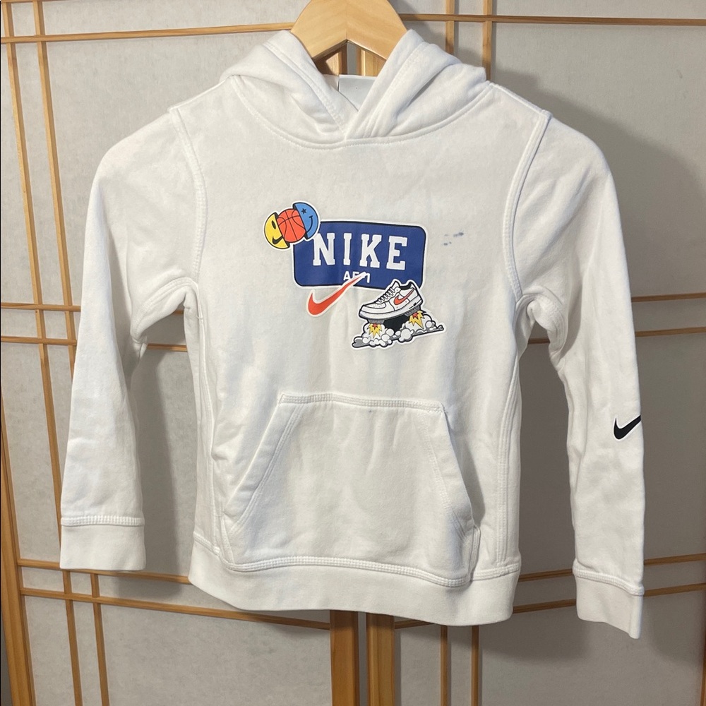 Nike Kids White Hoodie with Colorful Graphics